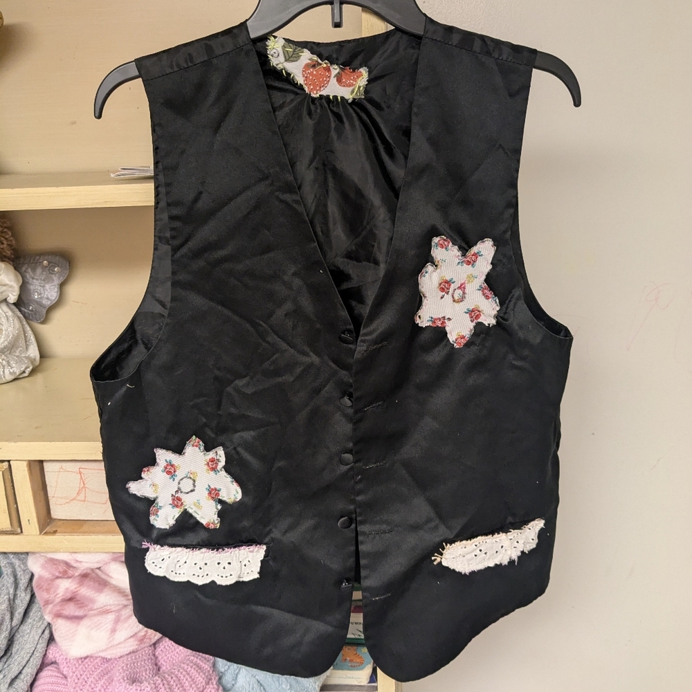 Black Vest with Floral Patches